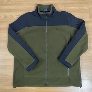 Mens Polo Ralph Lauren Color Block Full Zip Fleece Jacket XL Olive Green
